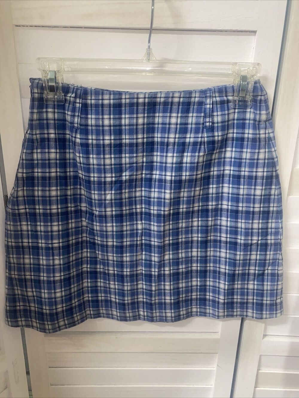 90s The Limited Blue Plaid 100% Cotton Pencil Mini Skirt Sz 4 Made In USA